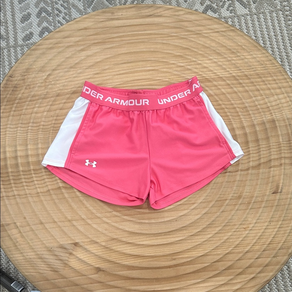 Under Armour Kids Athletic Shorts in Pink and White